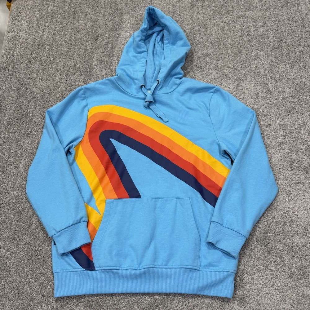 Aldi Gear Pullover Retro Blue Hoodie Graphic Hooded Sweatshirt Size Medium 2024